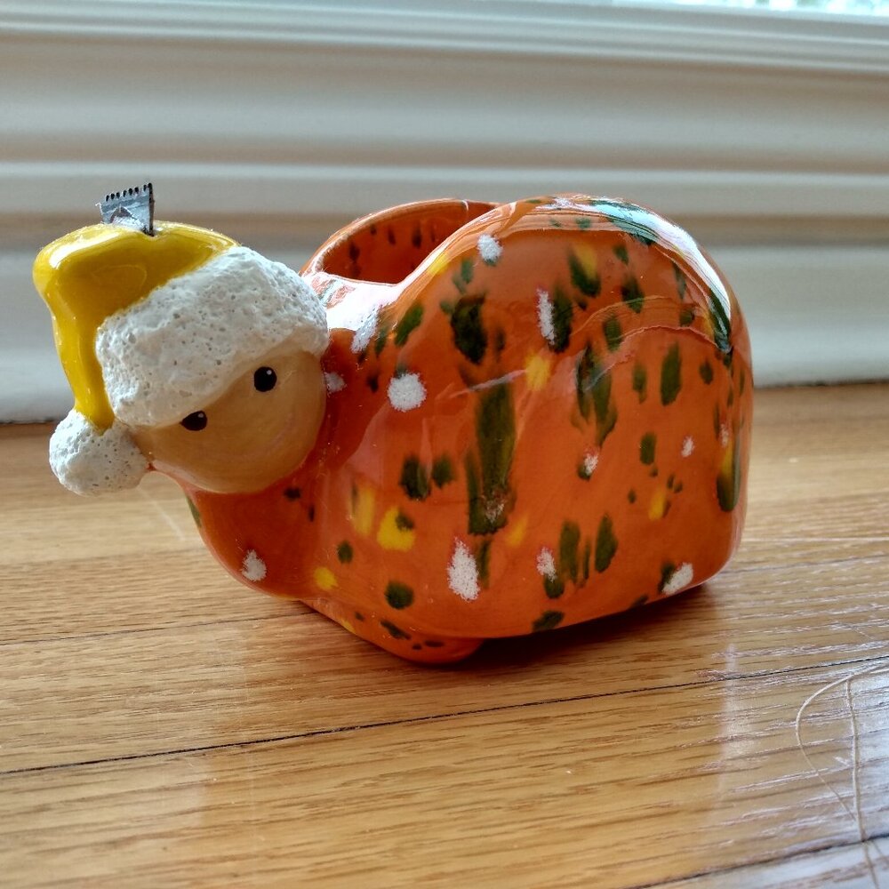 Vintage Ceramic Snail Tape Dispenser Orange Pottery Retro Office Desk Decor